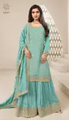 Karva Colour Plus By Vinay Chinon Embroidered Wedding Wear Sharara Suits Wholesale Online
